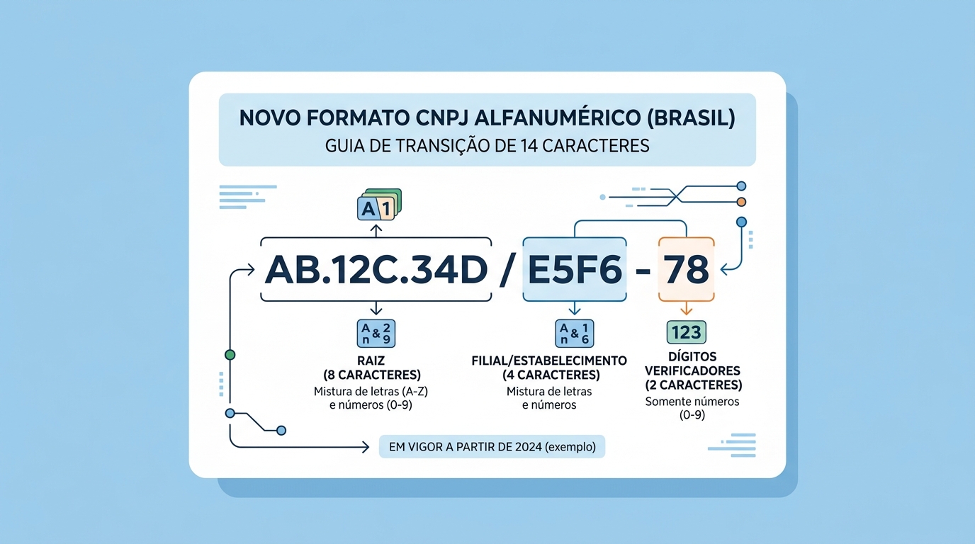 Comparação entre o CNPJ numérico atual e o novo CNPJ alfanumérico, mantendo as 14 posições